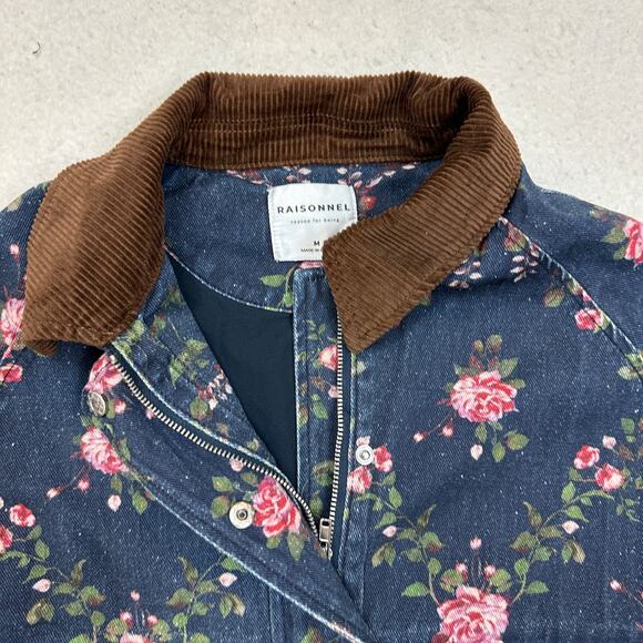 Raisonnel Floral Printed Utility Jacket Women's M Navy Blue Full Zip Workwear - Picture 3 of 8